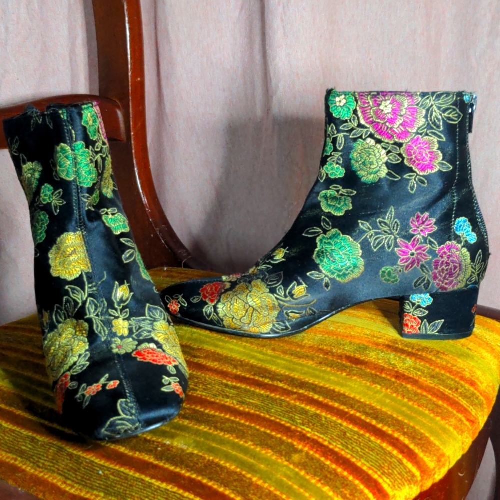 Floral Embroidered satin booties